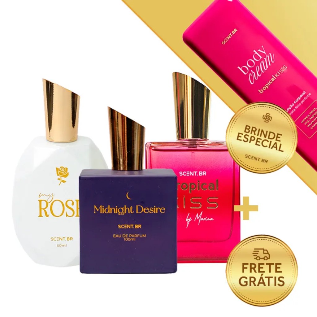 Kit Tropical Kiss + My Rose + Midnight + Brinde Body Cream Tropical Kiss
